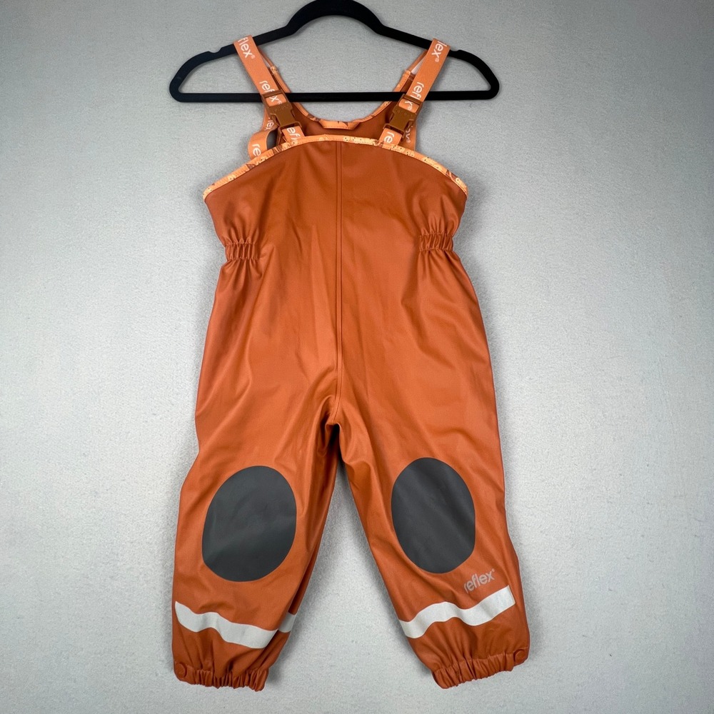 Reflex Rain Bib Overalls Kids Size 92cm 2Y Orange Waterproof Fleece Lined Safety